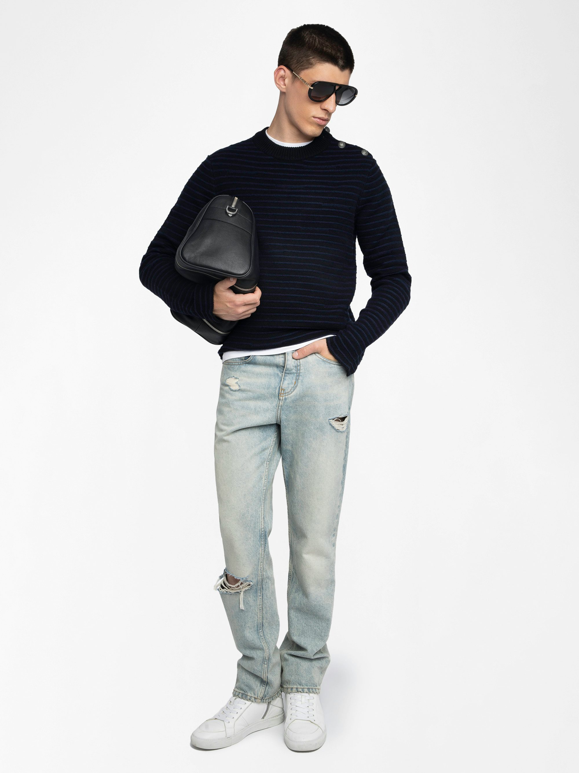 Spike Jumper - Striped jumper with round neck and buttons.